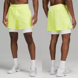 Lululemon Relaxed Fit Mesh Vented Tennis Short 6" Neon Yellow Mens Size Medium